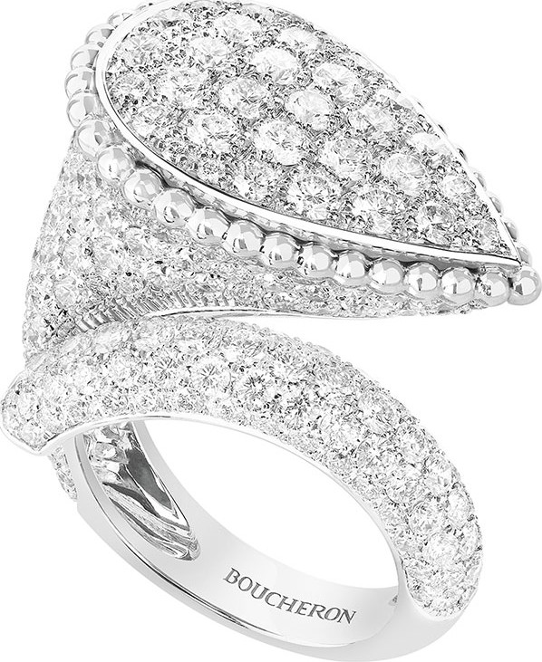 Boucheron Serpent Boheme 18k White Gold Diamond Large Ring, Size 54
