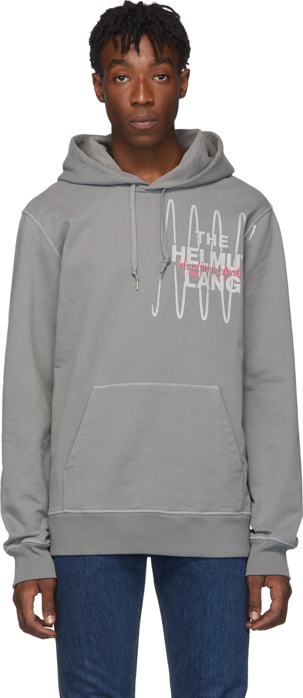 Helmut Lang Grey Standard Logo Hoodie