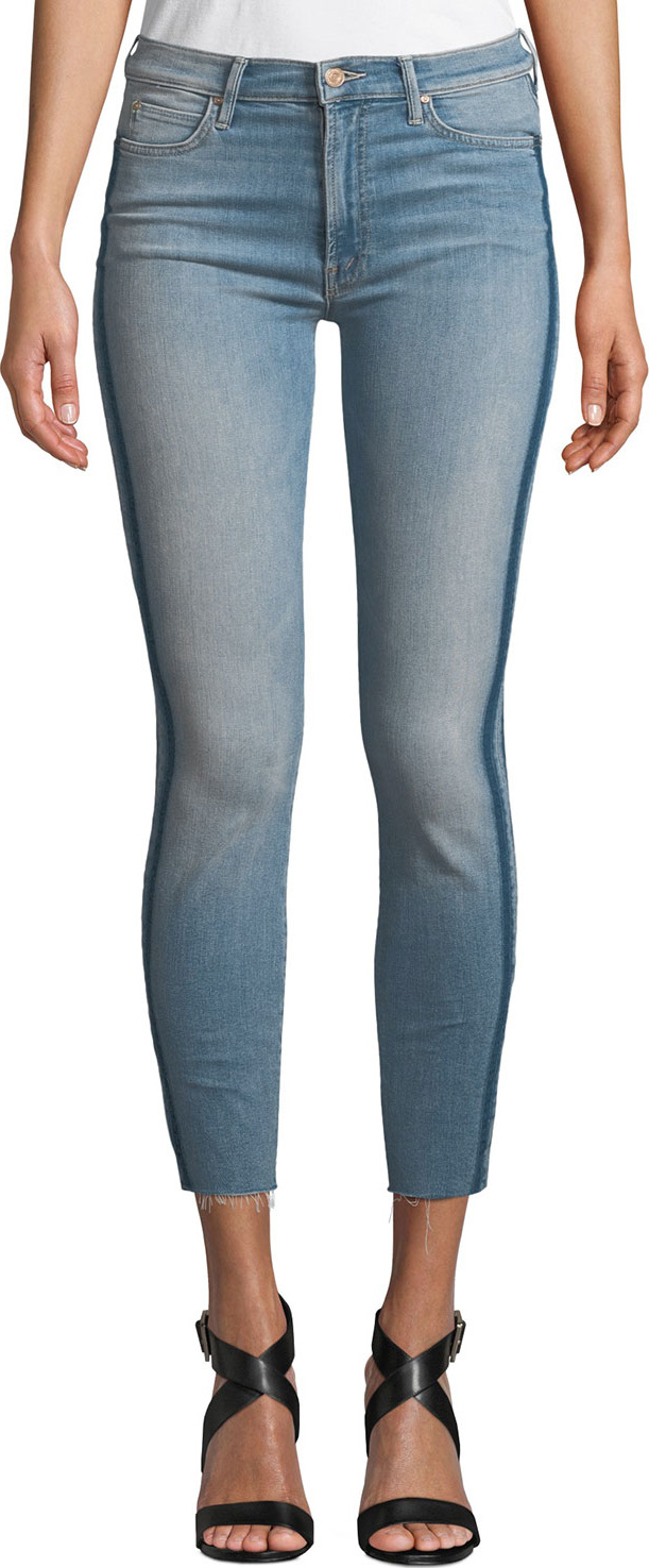 MOTHER Stunner Skinny Step-Hem Frayed Jeans with Racer Stripes