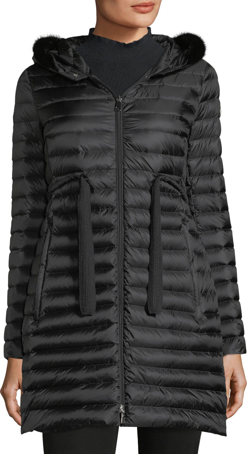 Moncler Barbel Quilted Puffer Coat with Fur Trim