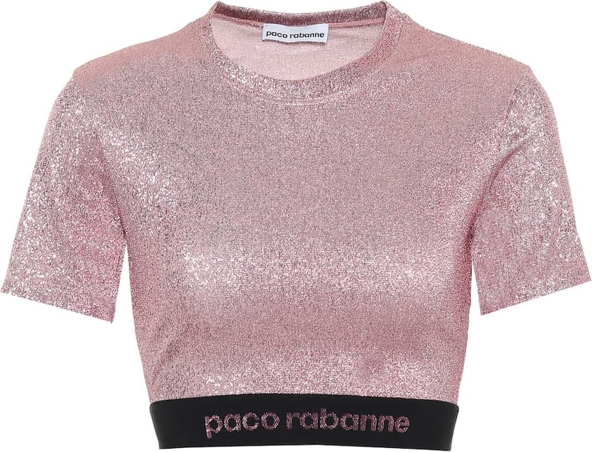 Paco Rabanne Metallic stretch-jersey crop top