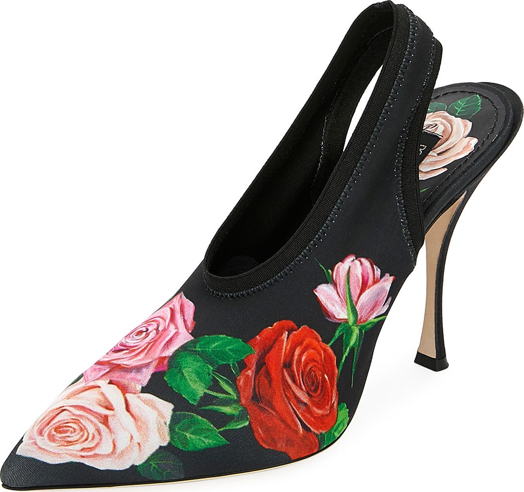 Dolce & Gabbana Rose-Print Jersey Slingback Pumps