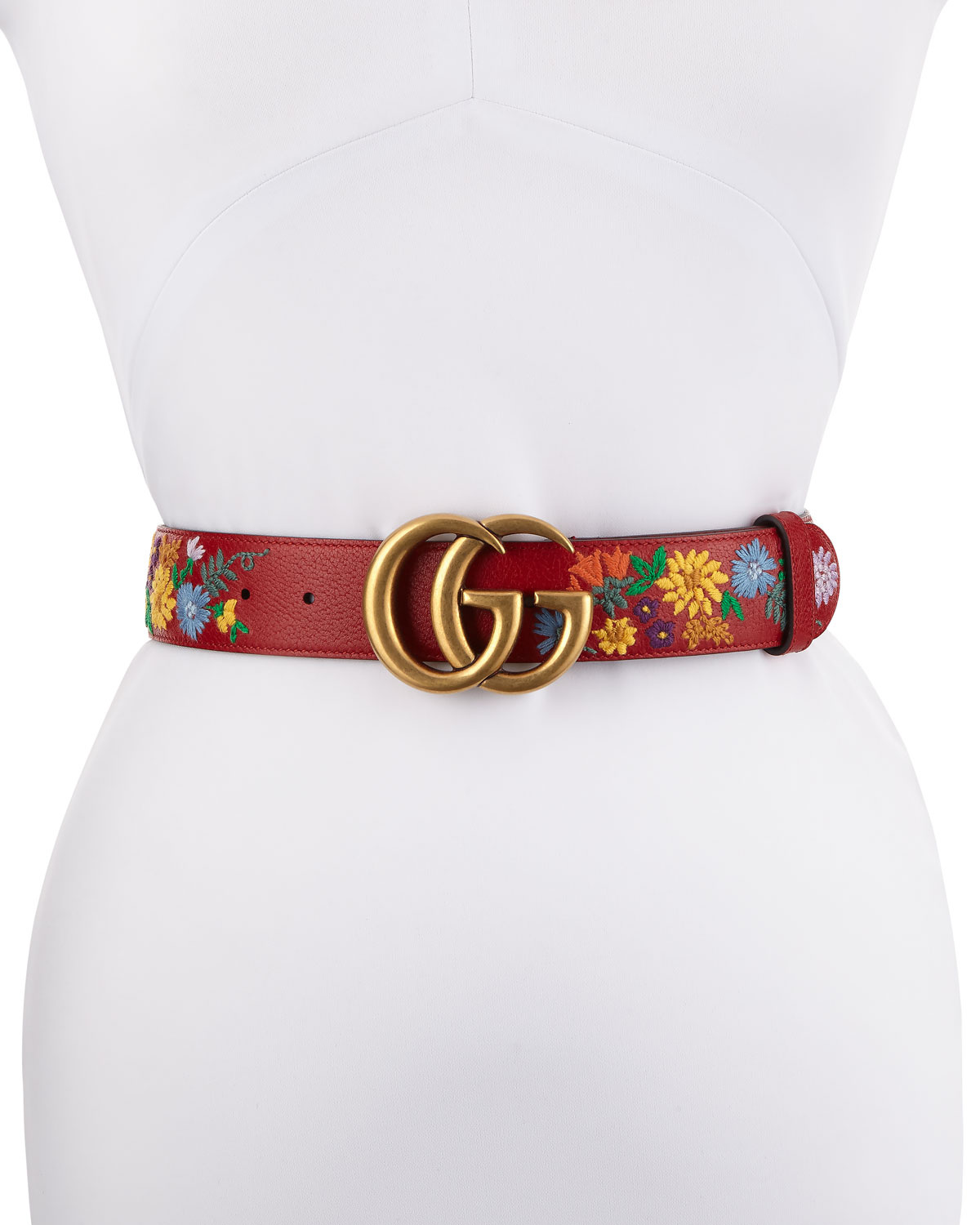 Gucci GG Marmont Flower-Embroidered Belt