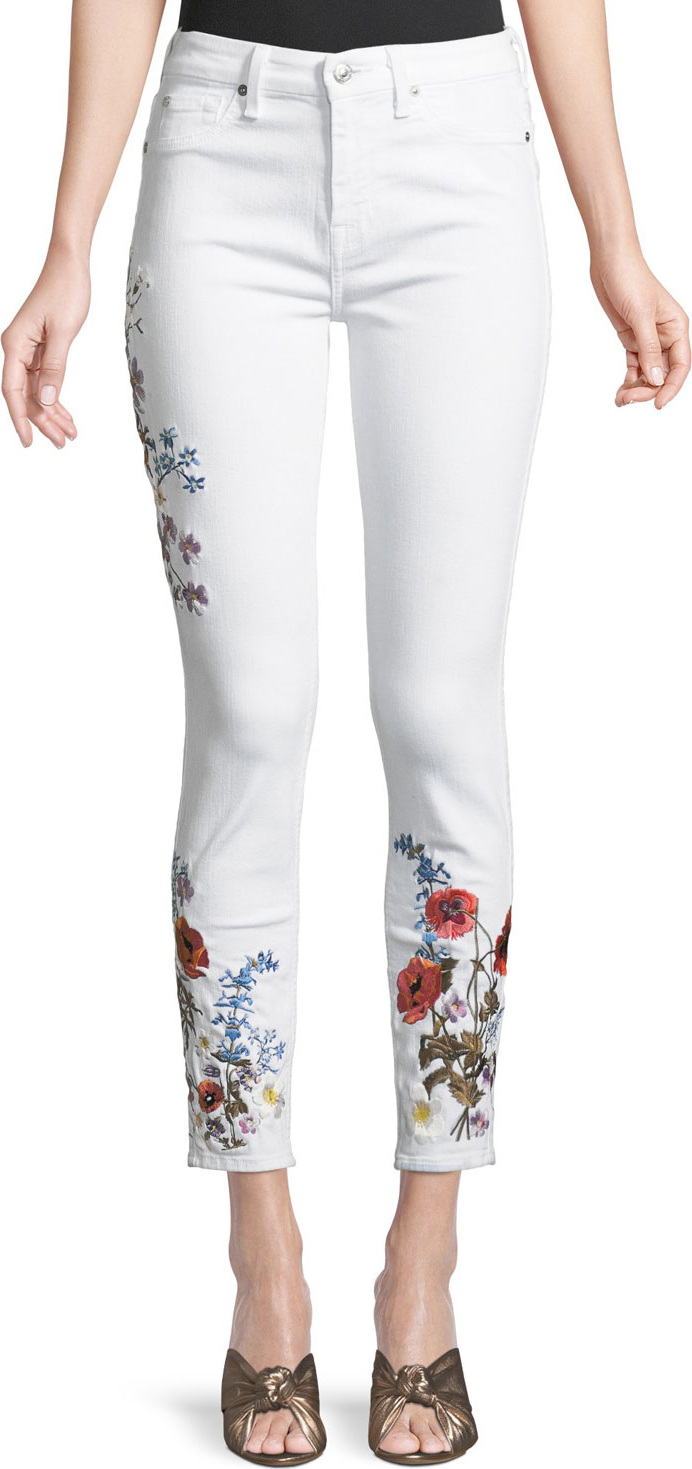 7 For All Mankind Floral Embroidered Ankle Skinny Jeans