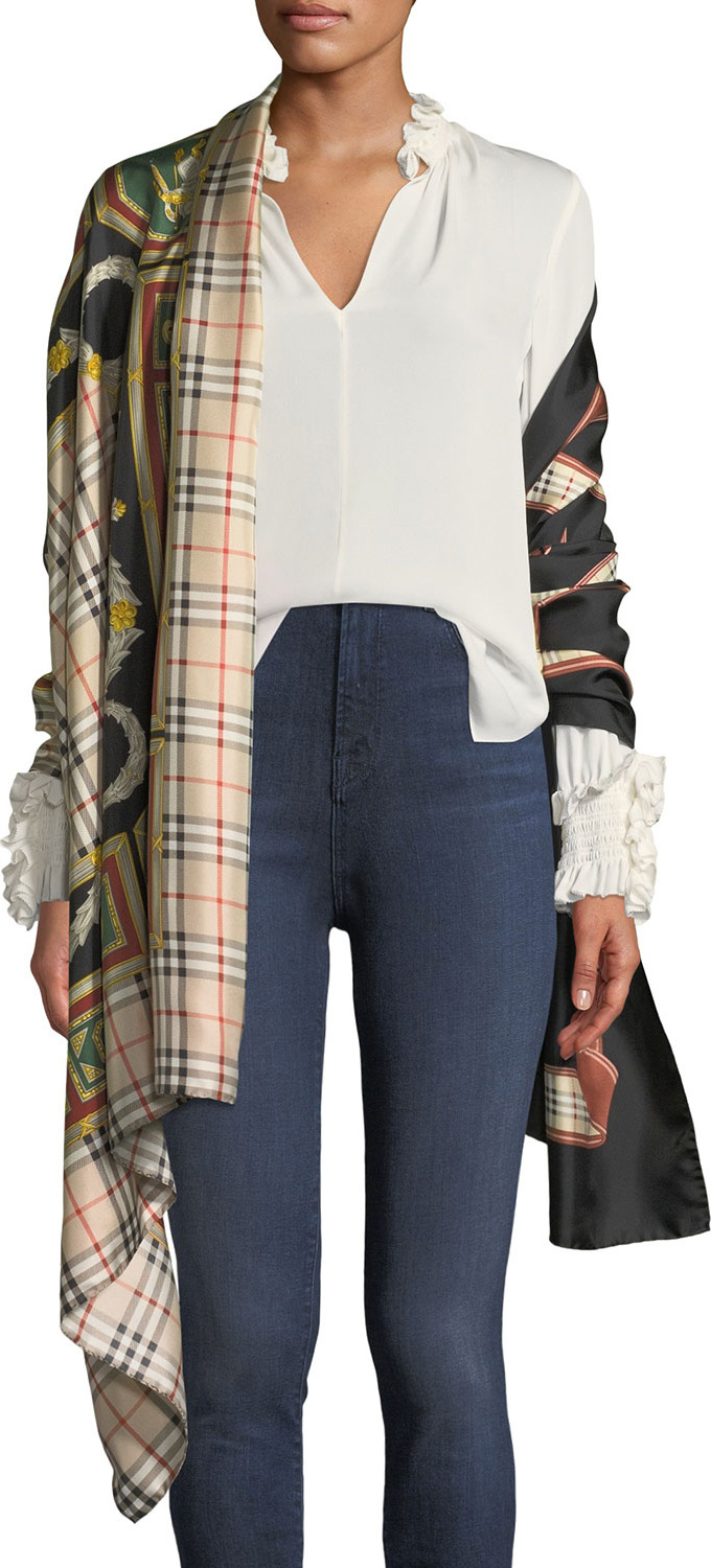 Burberry London England Archive Border Check Silk Scarf