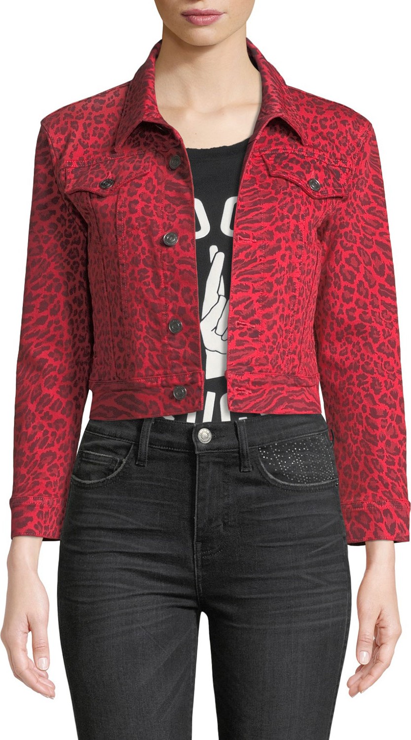 Current/Elliott The Baby Trucker Leopard-Print Denim Jacket