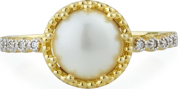 Jude Frances Provence 18k Pearl & Diamond Ring, Size 7