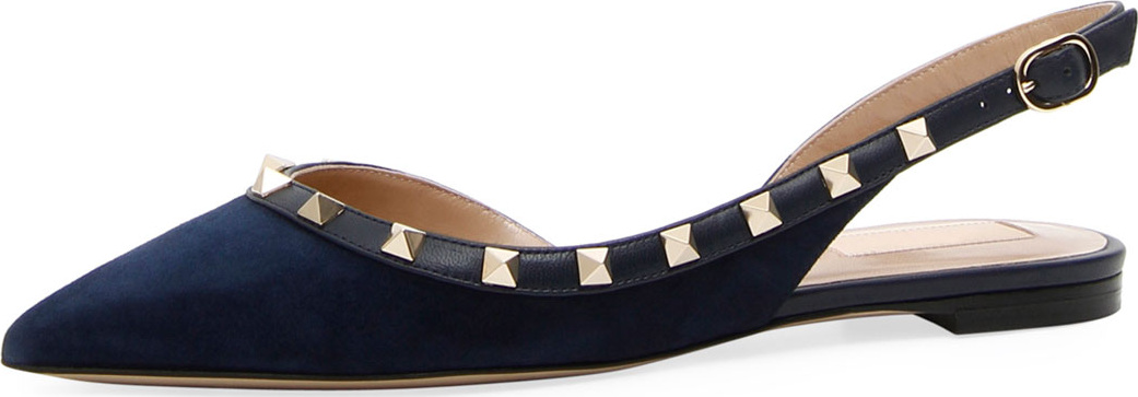 Valentino Suede Rockstud Slingback Ballet Flat