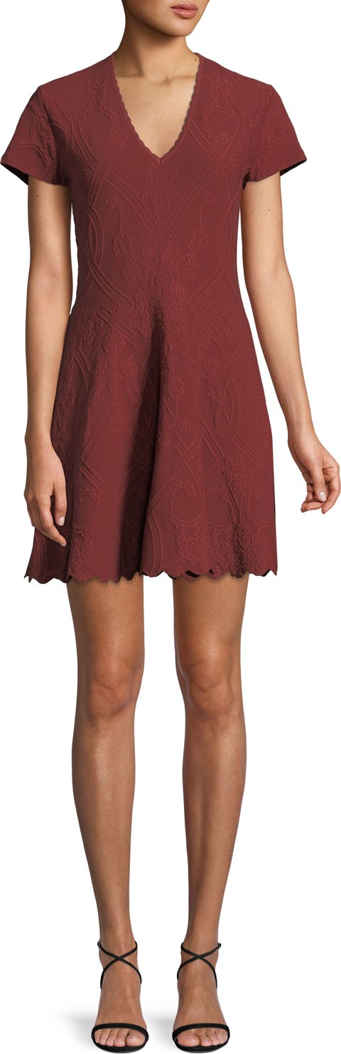 Jonathan Simkhai Matte Jacquard Short-Sleeve Mini Dress Jonathan Simkhai Matte Jacquard Short-Sleeve Mini Dress