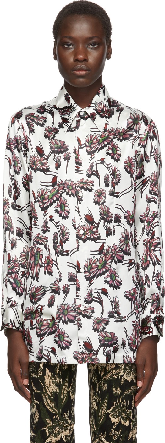 MM6 Maison Margiela White Floral Print Shirt