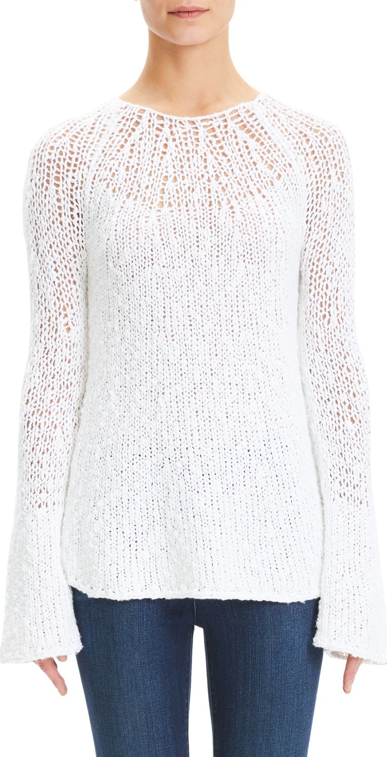 Theory Boat-Neck Knit Flare-Sleeve Pullover Sweater