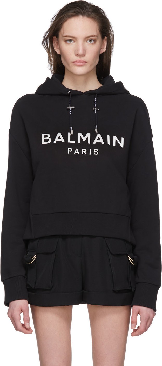 Balmain Black Mirrored Logo Hoodie