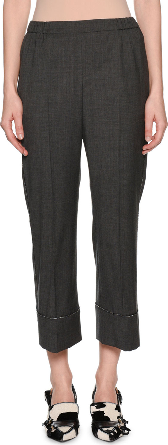 Nº21 Cropped Wool Beaded Straight-Leg Pants