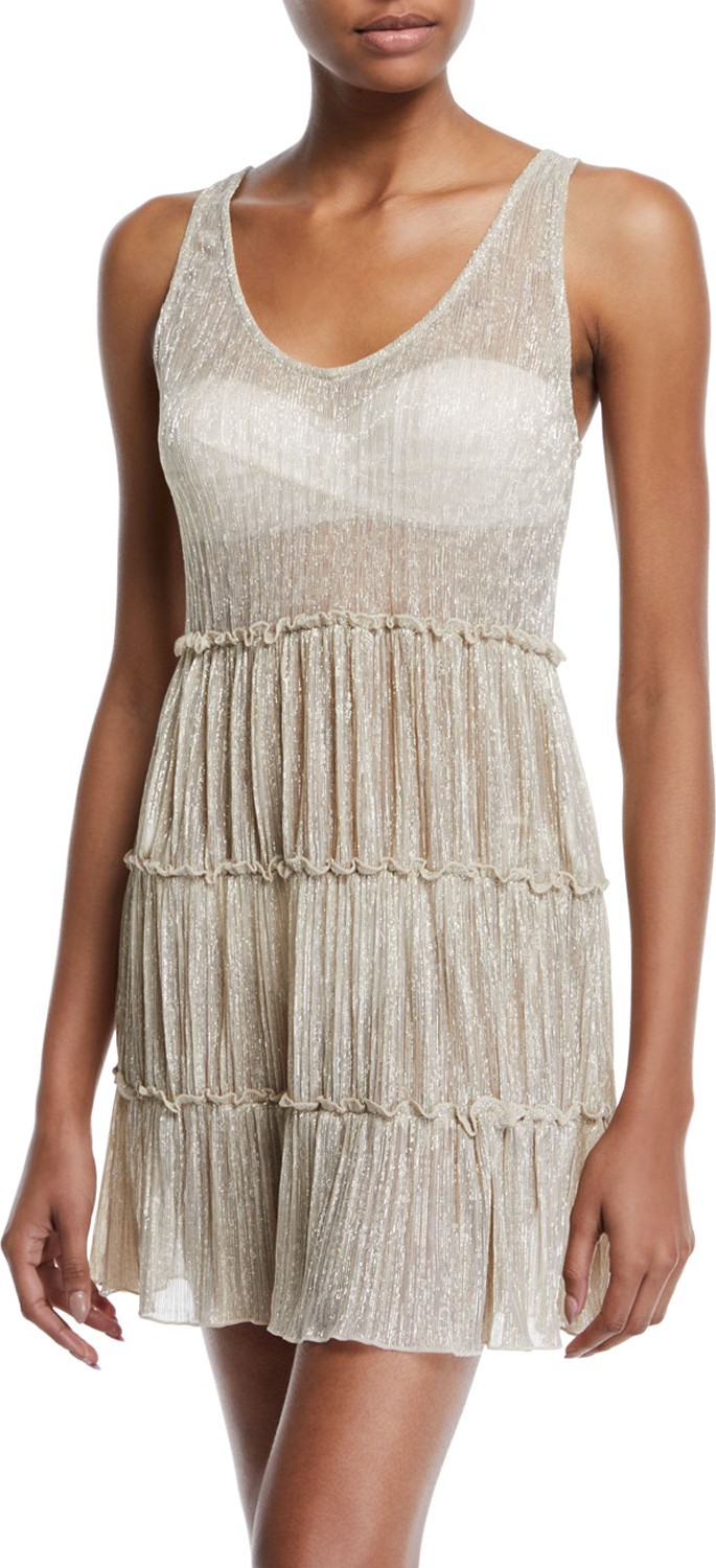 PilyQ Laura Tiered Metallic Coverup Dress