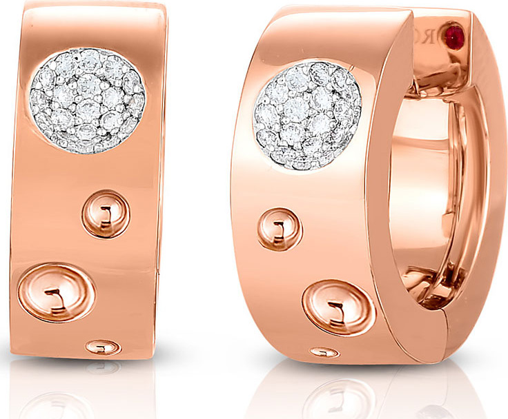 Roberto Coin Pois Moi Luna 18k Rose Gold Diamond Huggie Hoop Earrings
