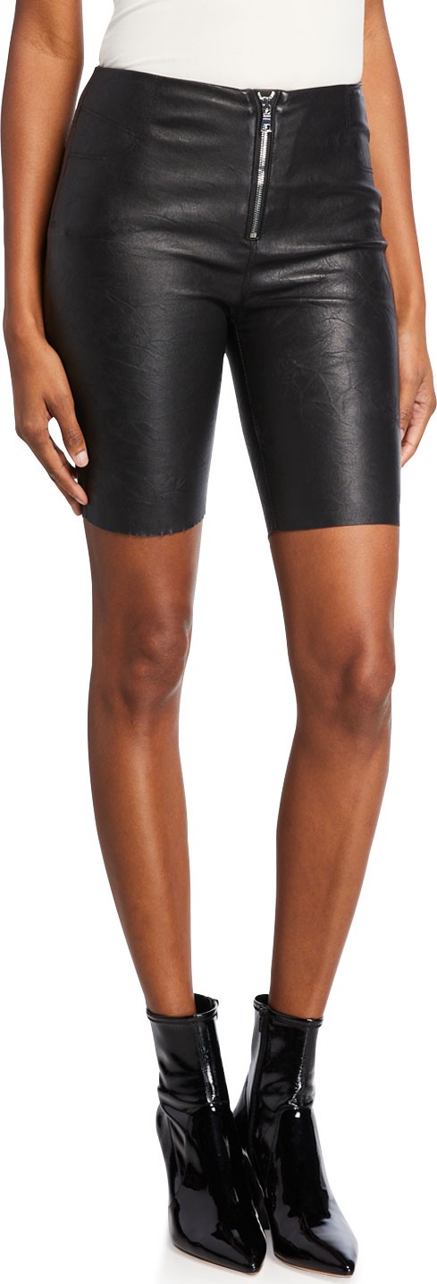 RtA Mona Leather Zip-Front Bike Shorts
