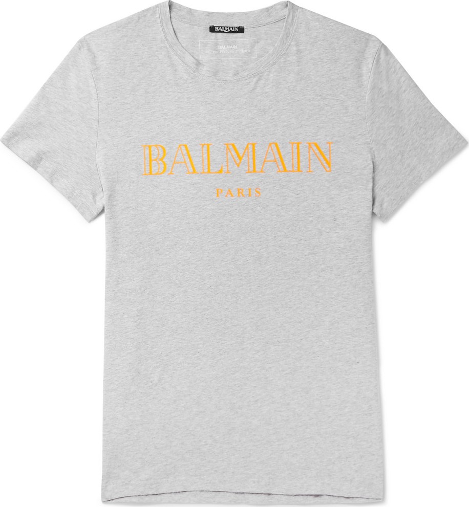 Balmain Slim-Fit Logo-Print Mélange Cotton-Jersey T-Shirt