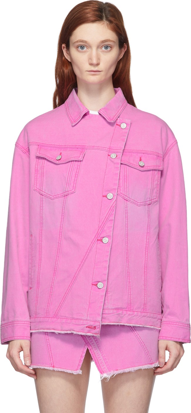 SJYP Pink Asymmetric Denim Jacket