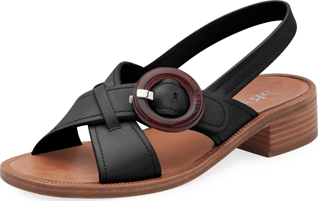 Prada Leather Buckle Flat Sandals