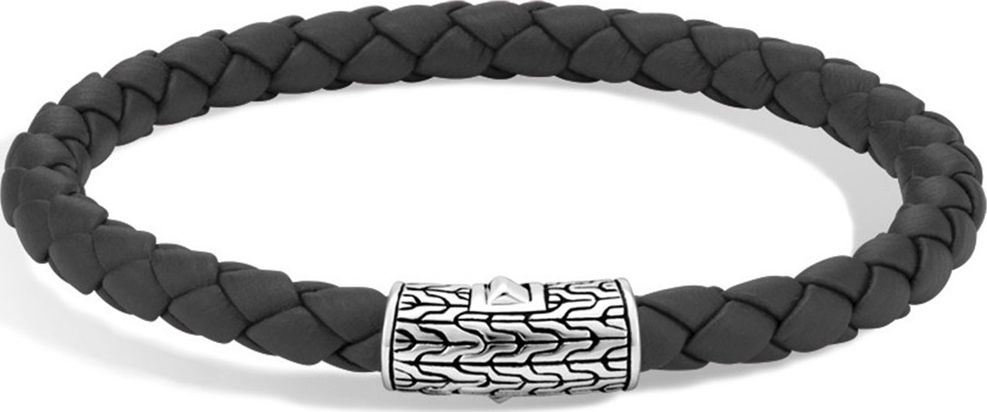 John Hardy Classic Chain Silver Round Woven Bracelet on Leather Cord