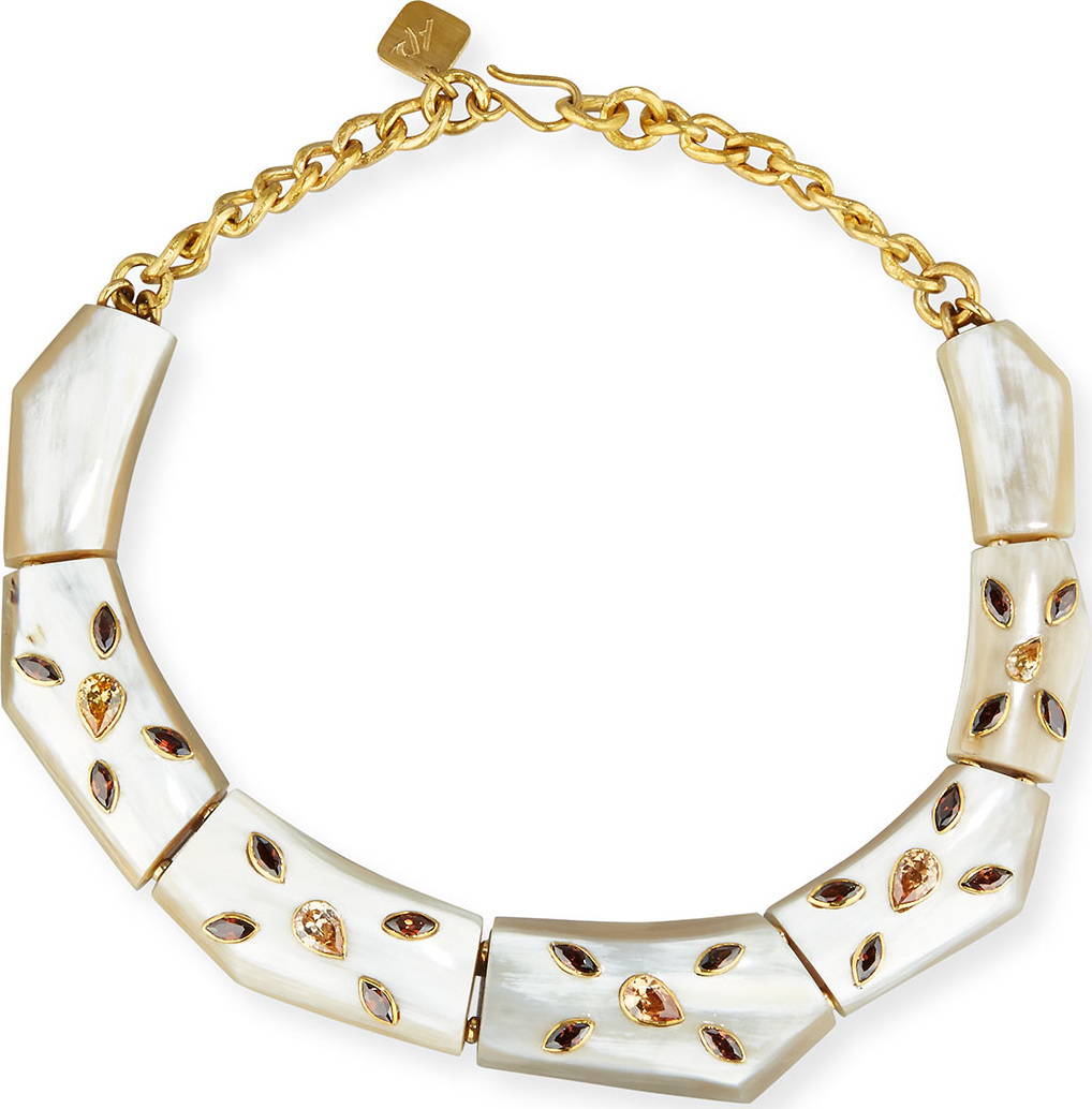 Ashley Pittman Malkia Light Horn & Crystal Collar Necklace