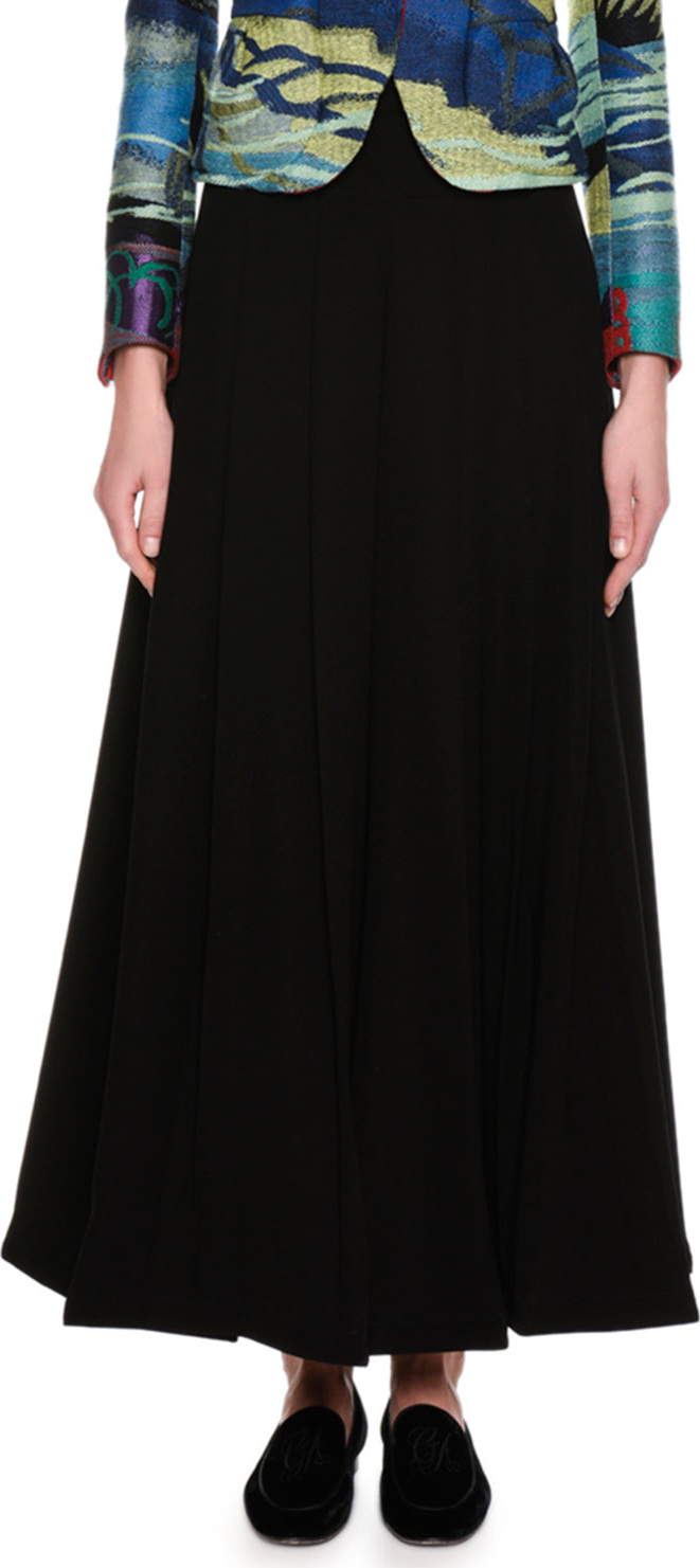 Giorgio Armani Box-Pleated Wide-Leg Fashion Pants, Black