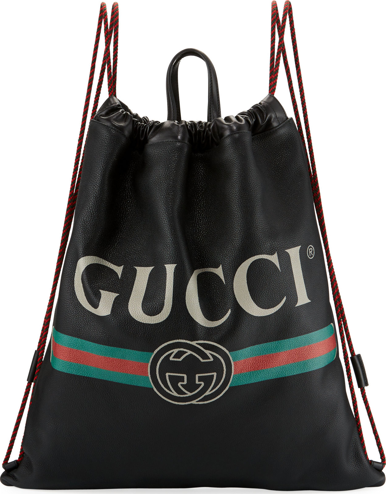 Gucci Vintage Logo-Print Leather Drawstring Backpack