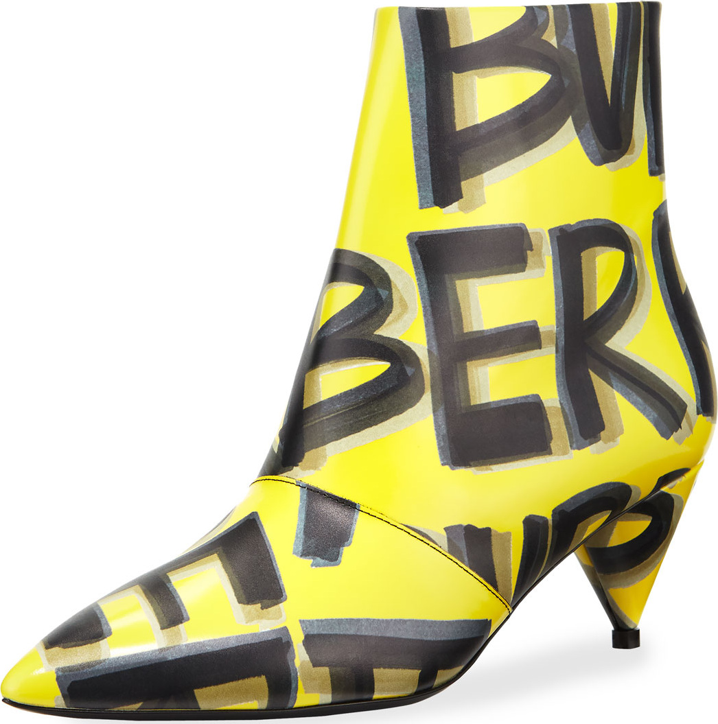 Burberry London England LF Wilsbeck Marker Graffiti Booties, Vibrant Yellow