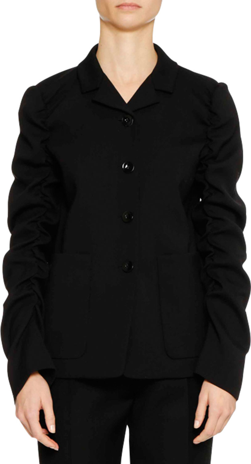 Jil Sander Four-Button Shirred-Sleeves Wool Jacket