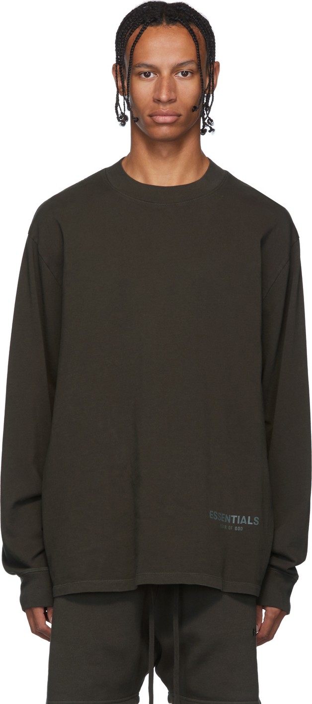 Essentials Khaki Logo Long Sleeve T-Shirt
