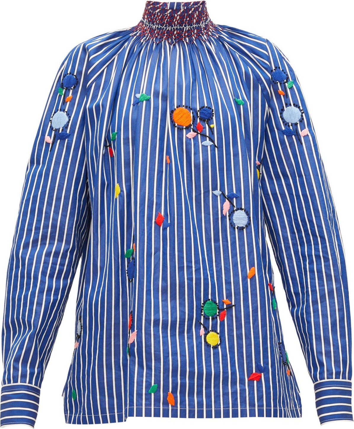 Prada High-neck embroidered cotton-poplin blouse