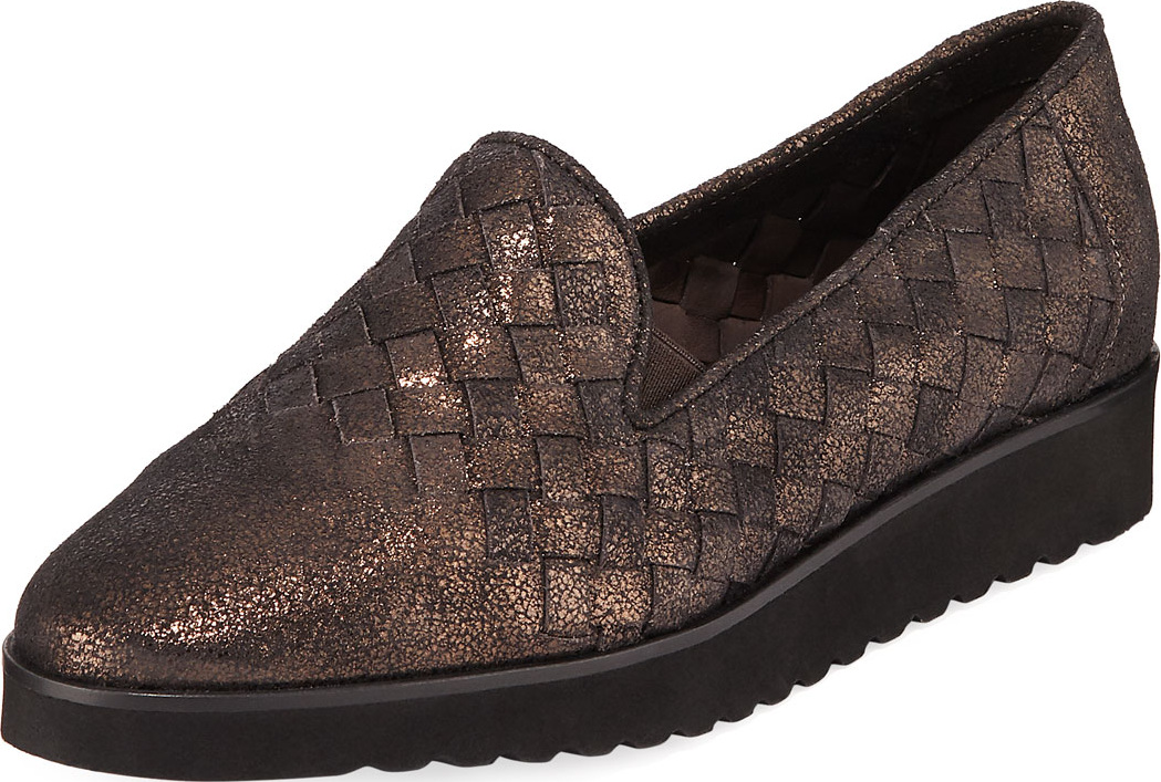 Sesto Meucci Naia Iconic Woven Metallic Leather Loafers, Brown