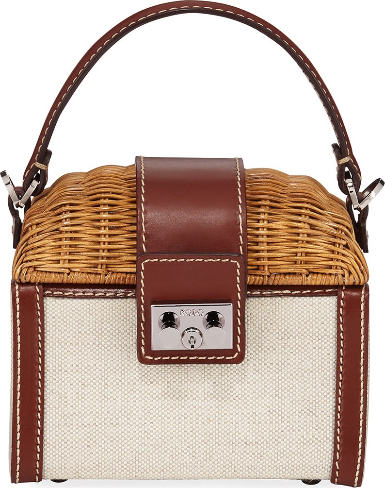RODO Wicker and Linen Box Top Handle Bag