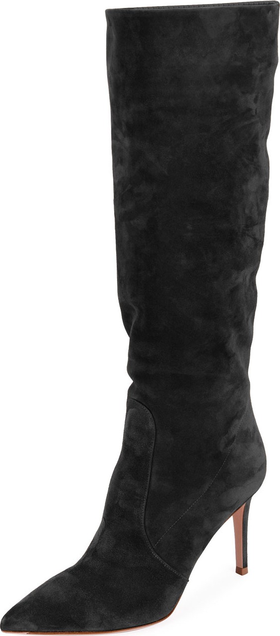 Gianvito Rossi Slouchy Suede Knee Boots, Black