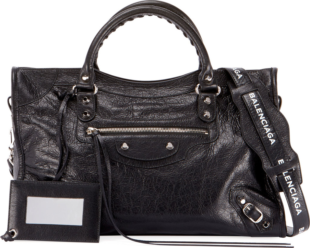 Balenciaga Classic City Leather Tote Bag with Logo Strap