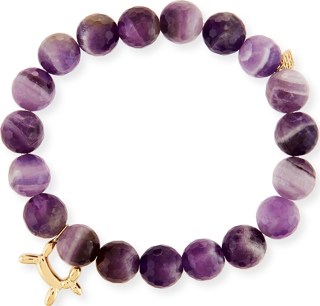 Sydney Evan Amethyst Bead & 14k Balloon Dog Charm Bracelet