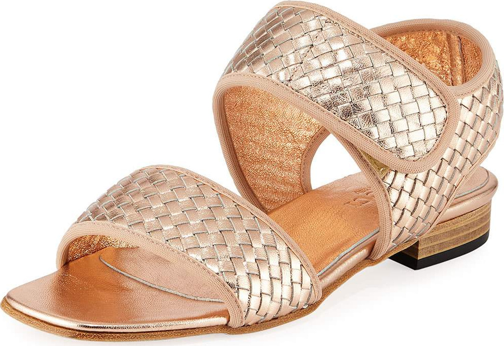 Sesto Meucci Gryta Woven Metallic Napa Leather Flat Sandal