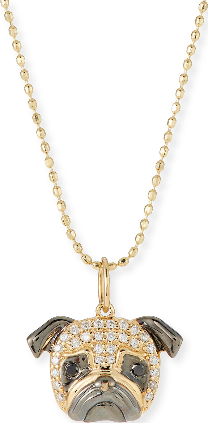 Sydney Evan 14k White Diamond Pug Pendant Necklace