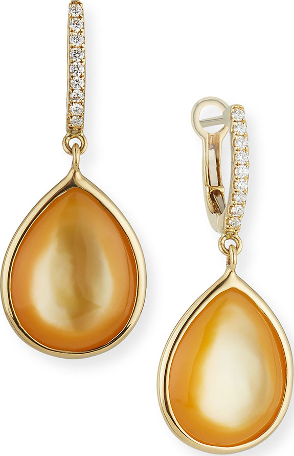 Frederic Sage Luna Yellow Mother-of-Pearl Earrings with Diamonds in 18K White Gold