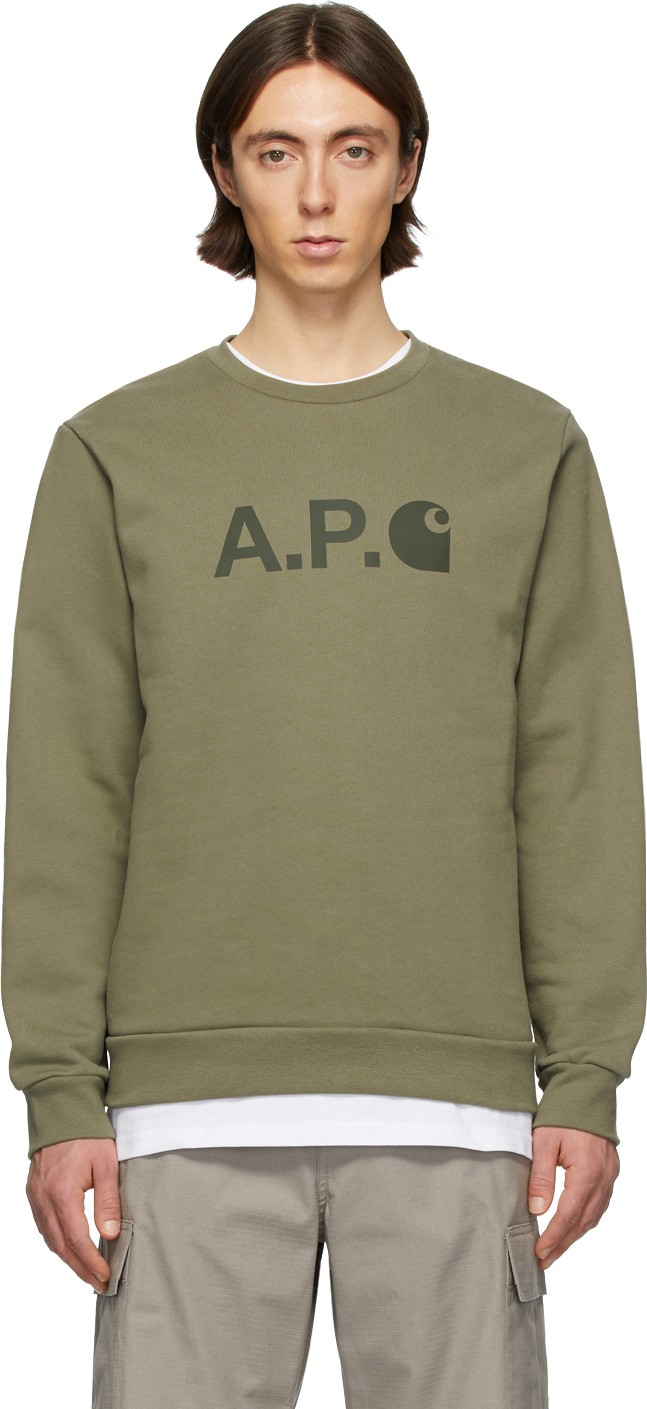 A.P.C. Khaki Carhartt Work In Progress Edition Ice H Sweatshirt A.P.C. Khaki Carhartt Work In Progress Edition Ice H Sweatshirt