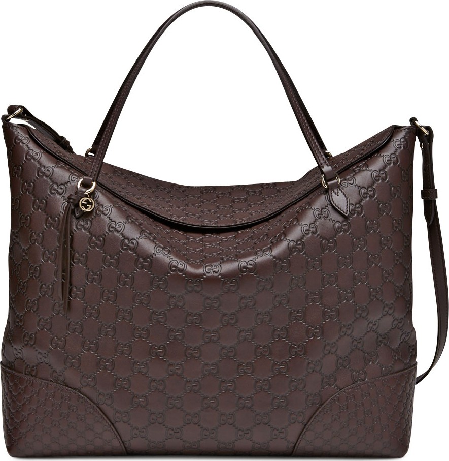 Gucci Bree Large Double-Handle Leather Tote, Chocolate