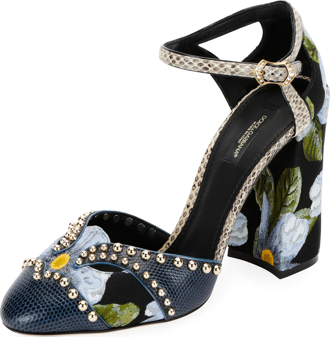Dolce & Gabbana Studded Mixed-Media Block-Heel Pump