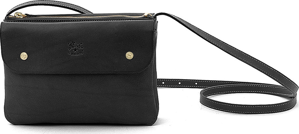 Il Bisonte Cowhide Leather Flap Crossbody Bag, Black