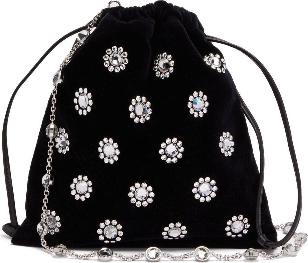 Miu Miu Flower crystal-embellished velvet drawstring bag