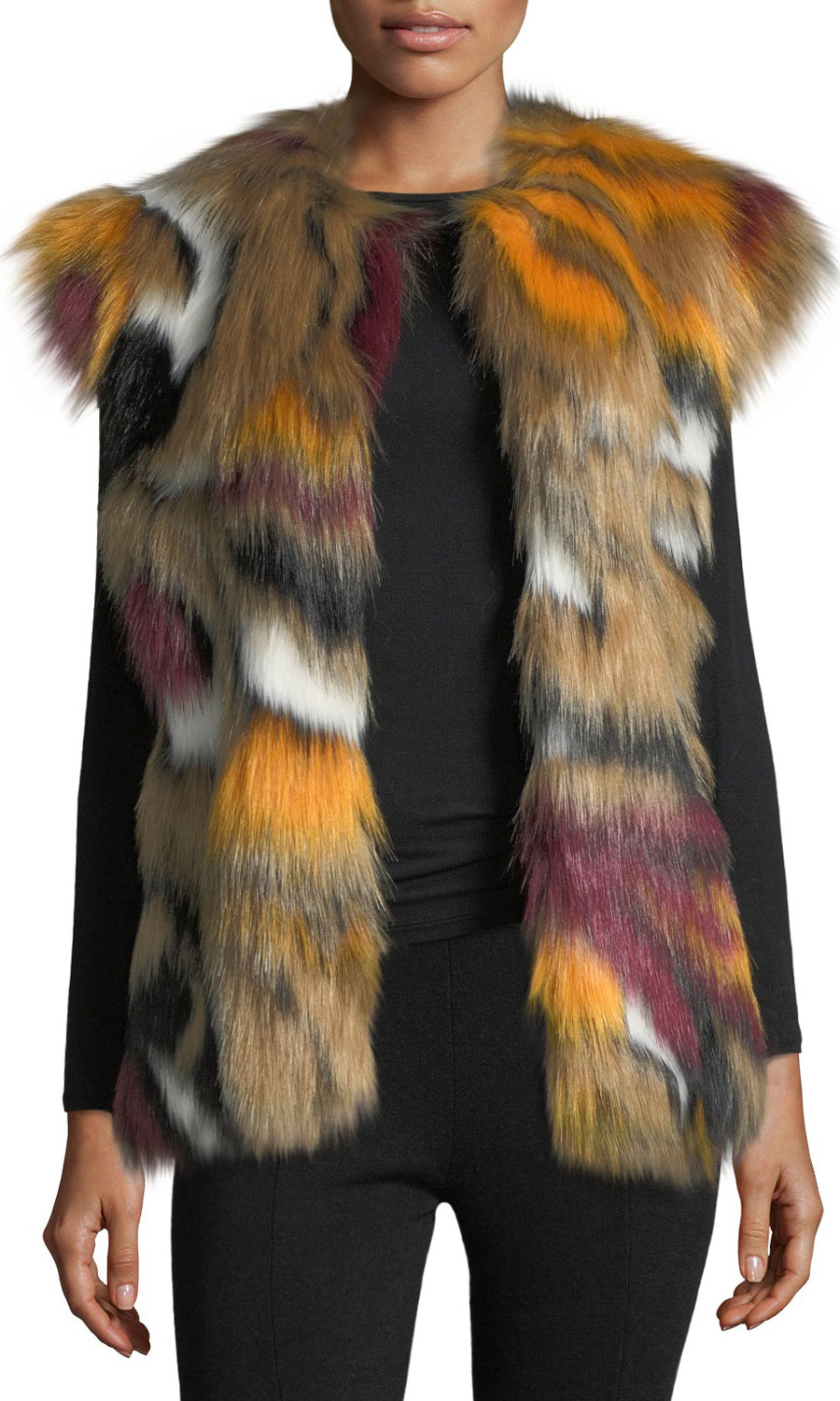 Fabulous Furs Cap-Sleeve Faux-Fur Vest, Multi