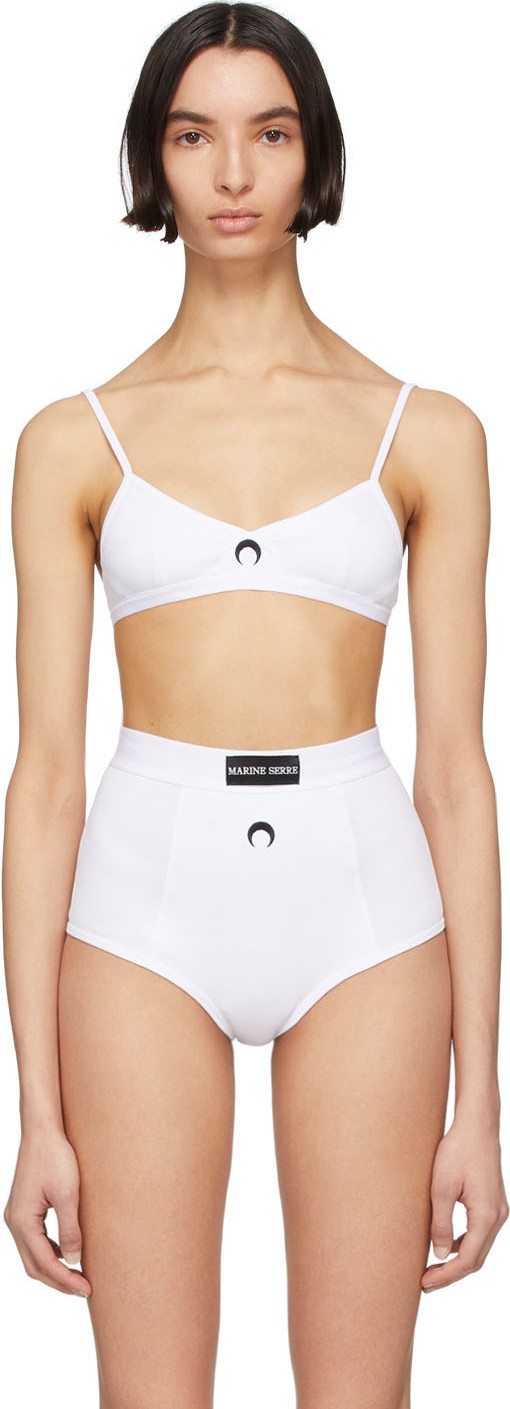 Marine Serre White Ribbed Cotton Bra