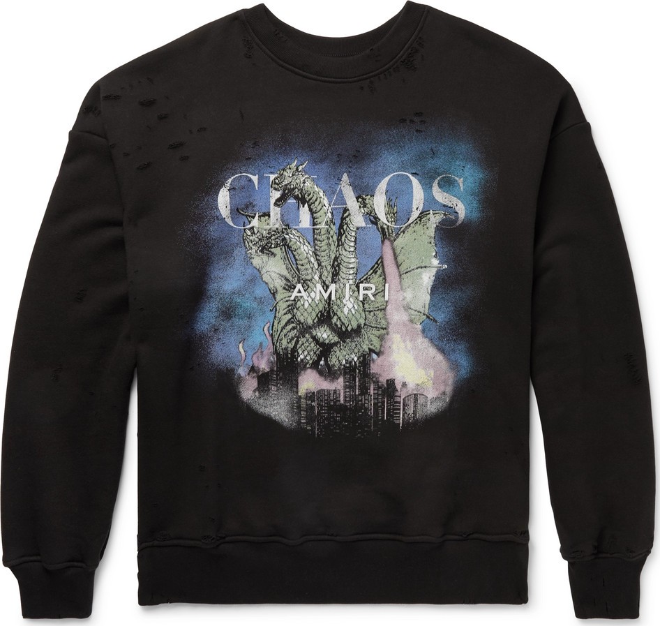 Amiri Distressed Printed Loopback Cotton-Jersey Sweatshirt