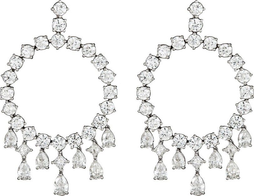 ZYDO Unique 18k White Gold Diamond Hoop Drop Earrings