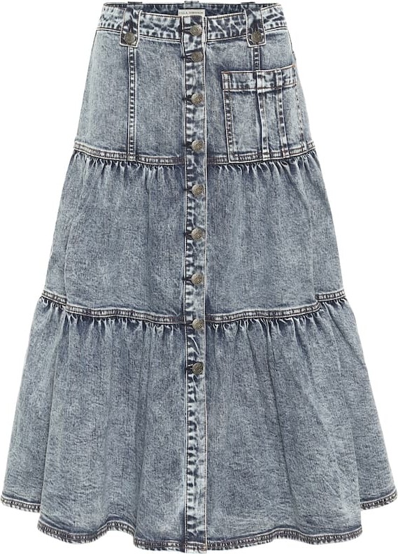 Ulla Johnson Graham tiered denim midi skirt