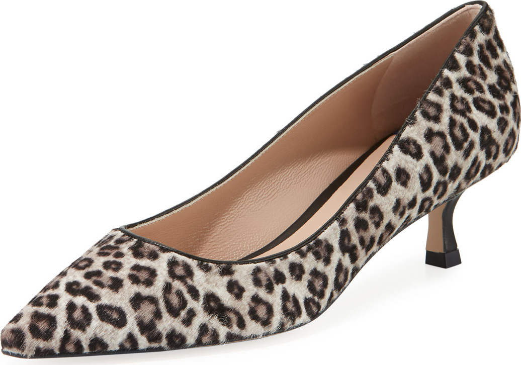 Stuart Weitzman Tippi Low-Heel Leopard Pointed-Toe Pumps